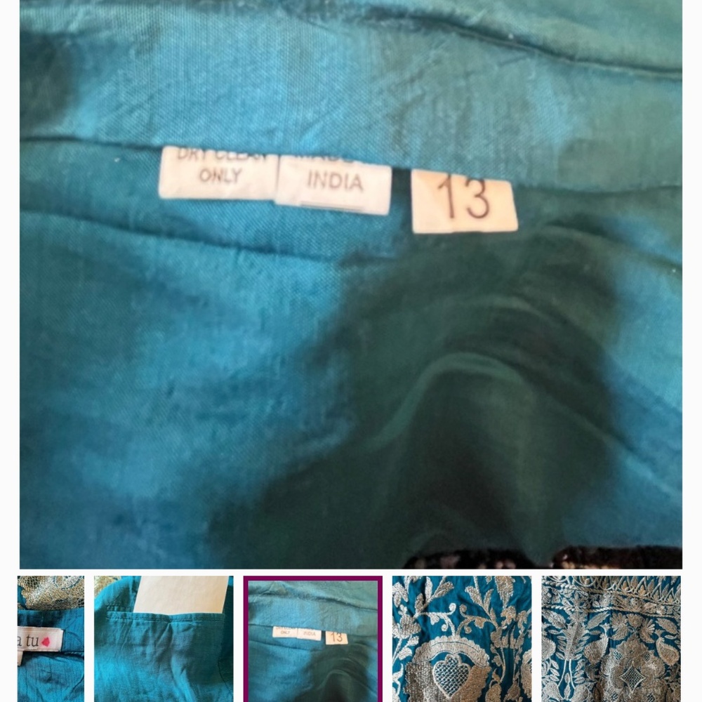 Teal and Gold Embroidered Jacket - Picture 4 of 4